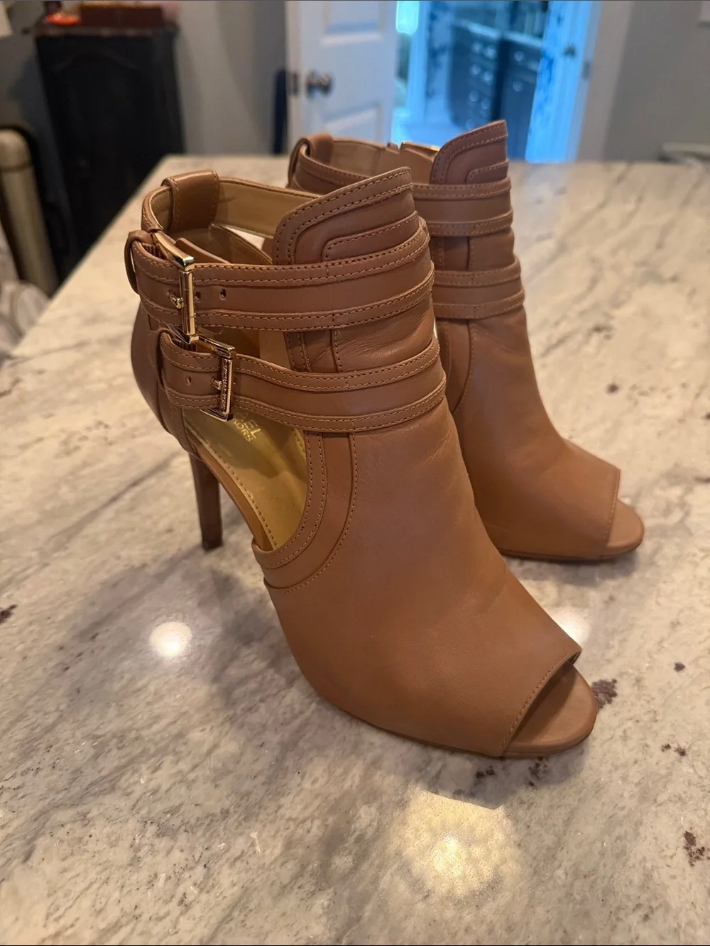 Women's Michael Kors Tan Peep-Toe Stiletto Ankle Boots